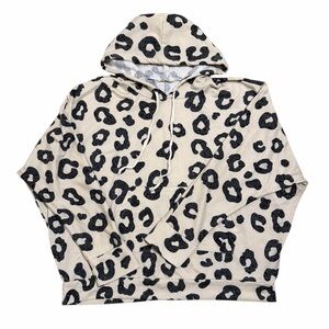 HOPELY Oversized Leopard Print Long Sleeve Top with Hood